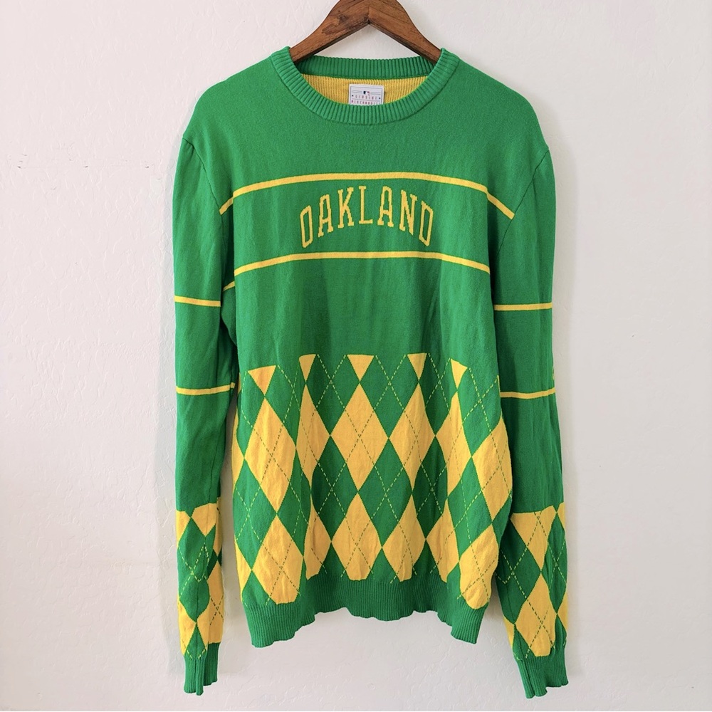 MLB Men's Kelly Green Oakland Athletics Retro Stripe Pullover Sweater XL‎